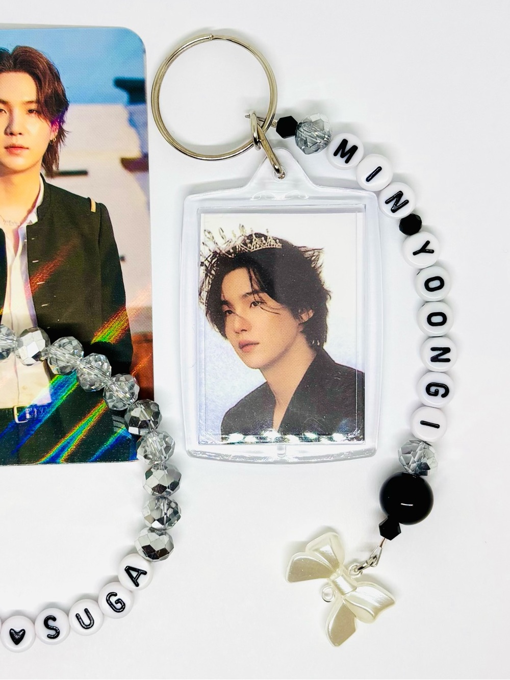 (3pcs) BTS SUGA MIN YOONGI PHOTO KEYCHAIN BRACELET PHOTO CARD BUNDLE - Picture 3 of 8